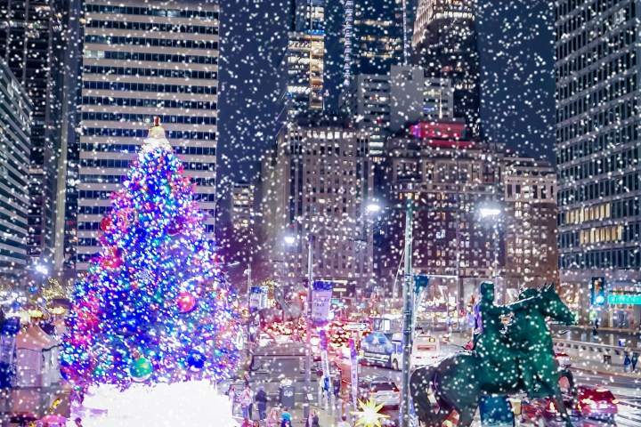 a fountain in front of a crowd