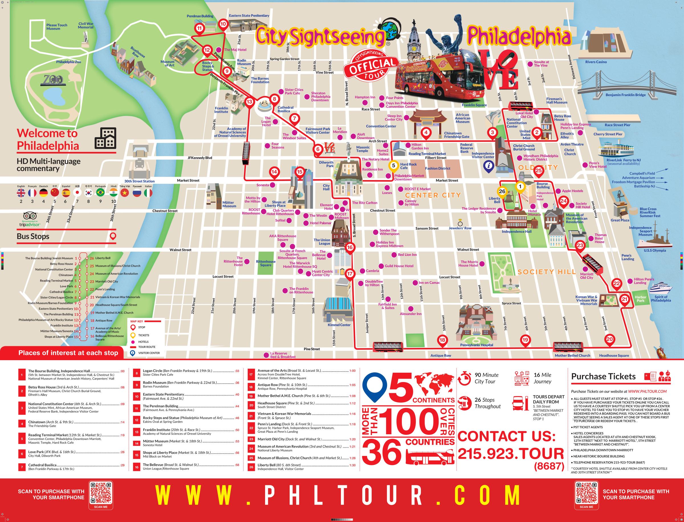 Hop on Hop off Tour Bus Route Philadelphia Double Decker Day and Night Tour